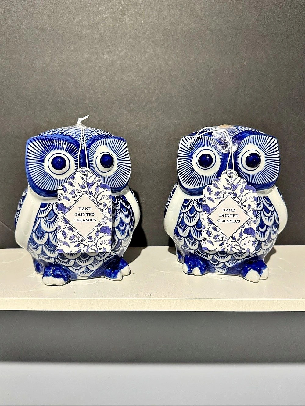 Pair of Blue & White Owl Figurines